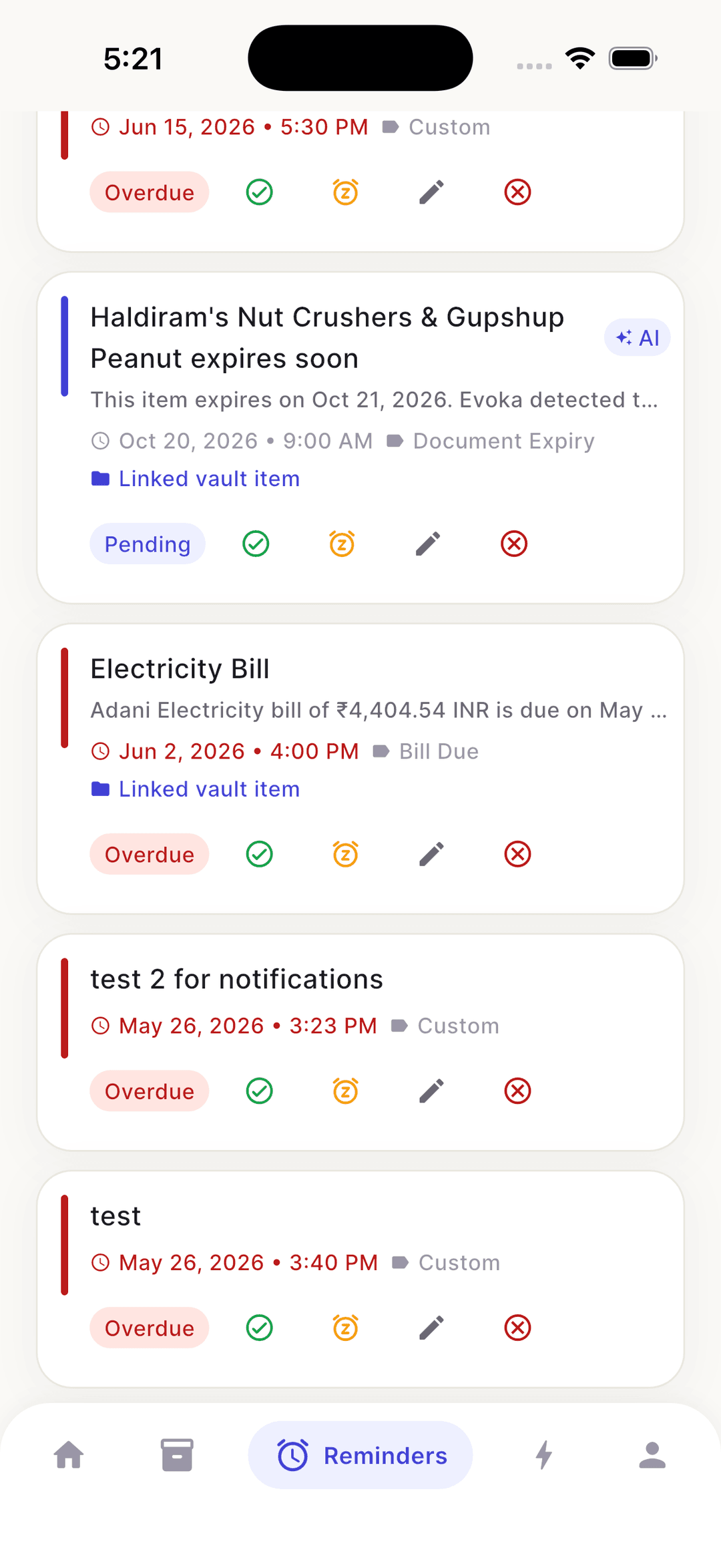 Evoka new reminder screen